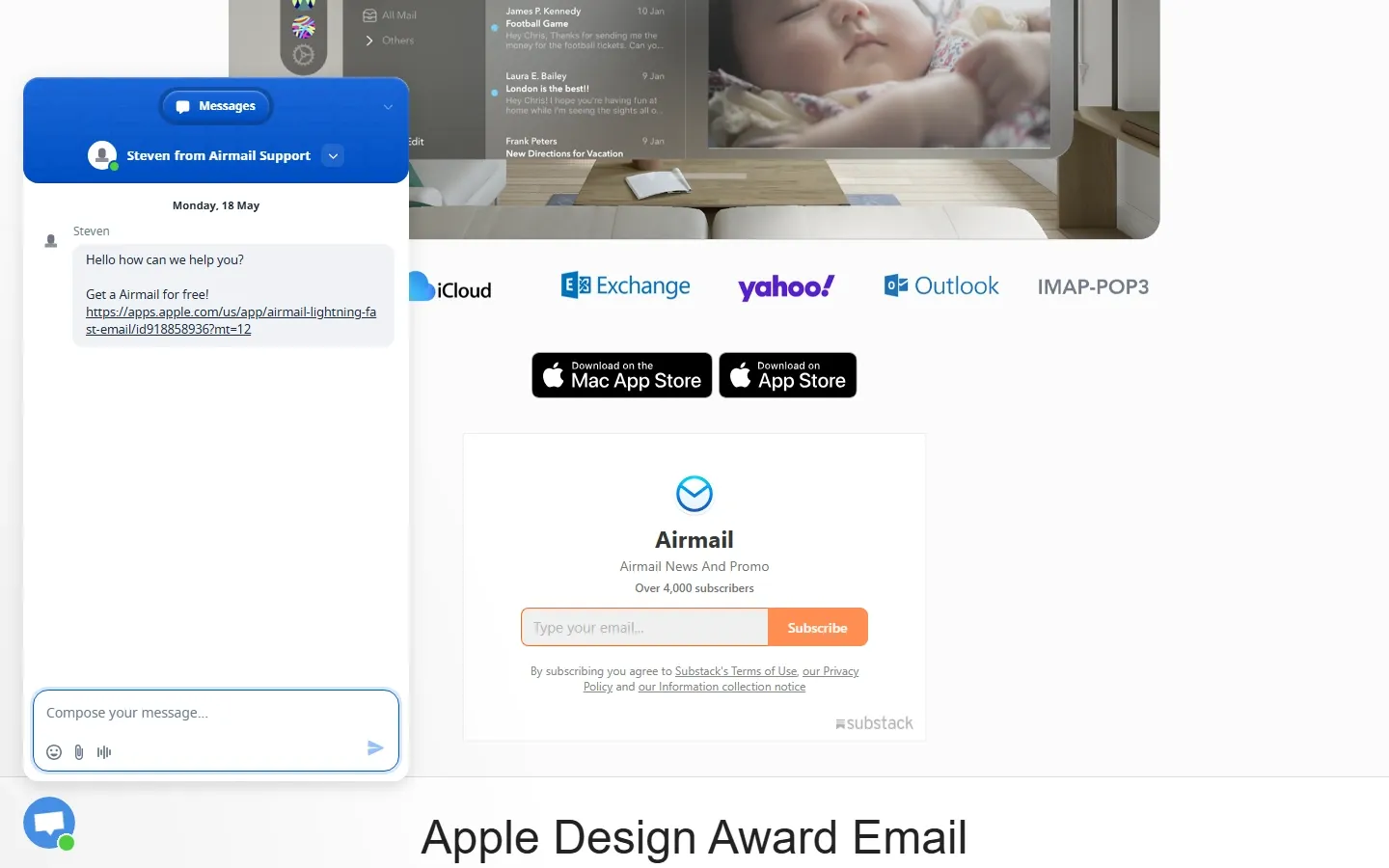 Interfaz de Airmail en Mac — barra lateral multicuenta y vista de conversación (2026)