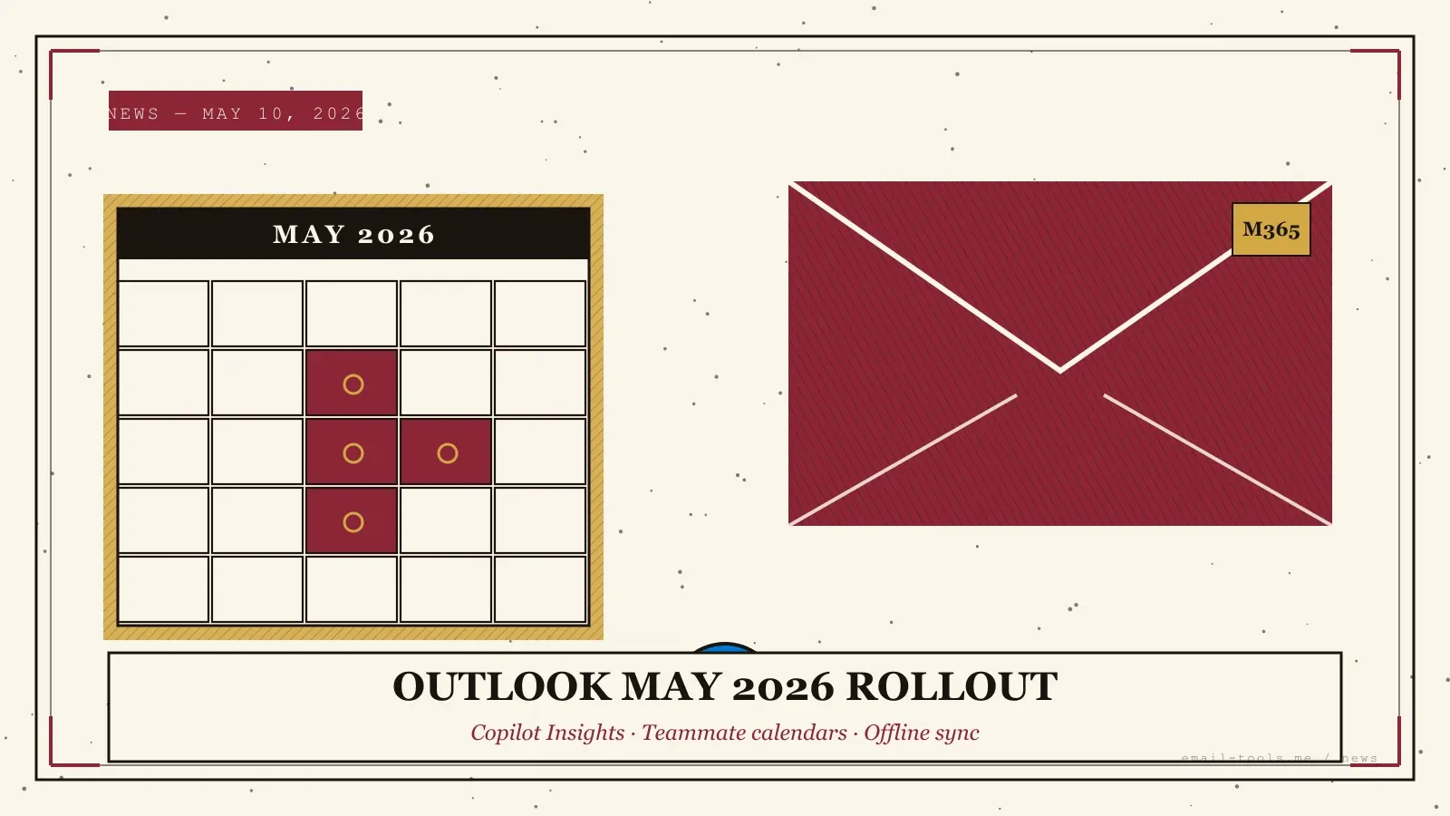 Outlook mayo 2026: Copilot Insights, calendarios de compañeros, sync offline