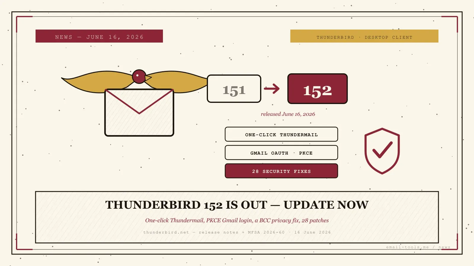 Thunderbird 152 lands: one-click Thundermail, safer Gmail login